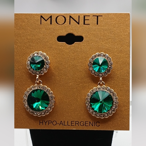 Monet Green and Gold Double-Drop Earrings - Picture 9 of 16
